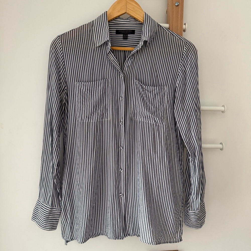 Blue and White Striped Button-Up Shirt